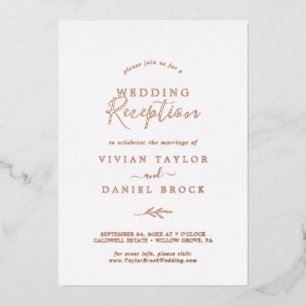 Minimale Blätter   Roségoldfolie Hochzeitsempfang Folieneinladung