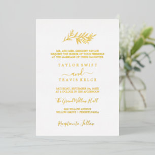 Minimale Blätter Traditionelle Goldfolien-Hochze Folieneinladung
