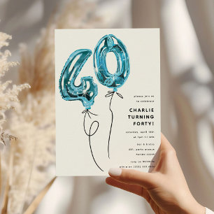 Minimale Blaue 40 Luftballons 40. Geburtstagsfeier Einladung