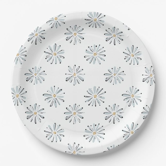 Minimale Blaue Gänseblümchen-Blumen Pappteller (Vorderseite)