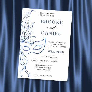 Minimale Blaue Linie Maskenball-Hochzeit Einladung