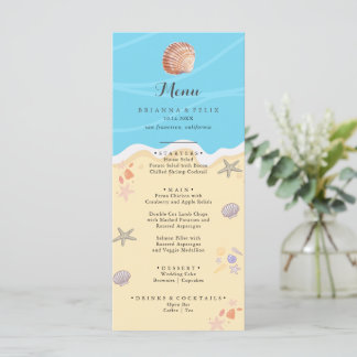Minimale Blaue Ozean-Sommerhochzeit Menükarte