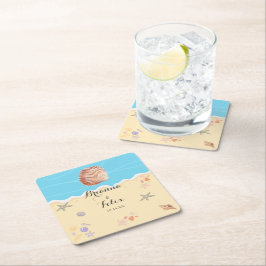 Minimale Blaue Ozean-Sommerhochzeit Rechteckiger Pappuntersetzer