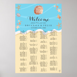 Minimale Blaue Ozean-Sommerhochzeit Sitzordnung Poster
