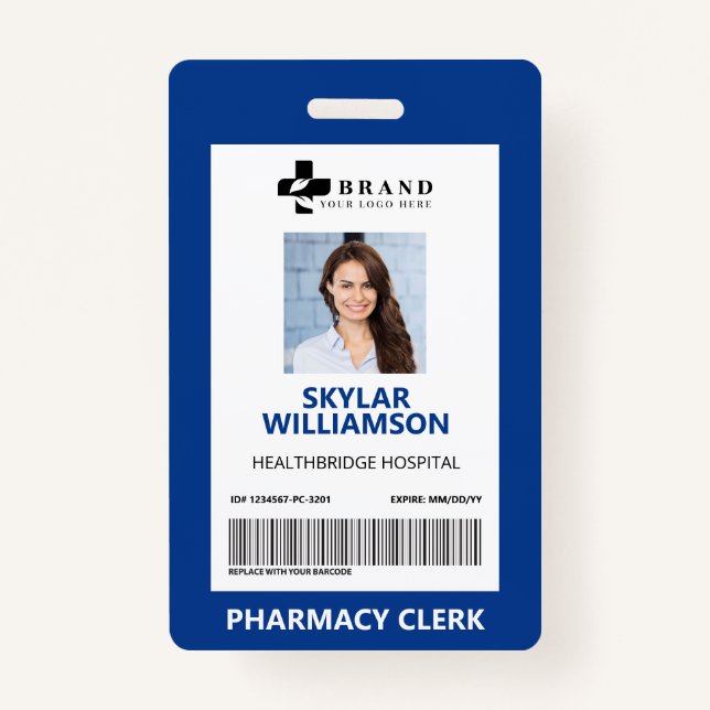 Minimale Blue Border Frame Medical Foto ID & Logo Ausweis (Vorderseite)