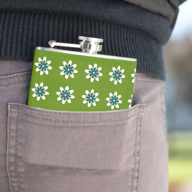 Minimale Blume Border Retro Avocado Green Flachmann (Beispiel)