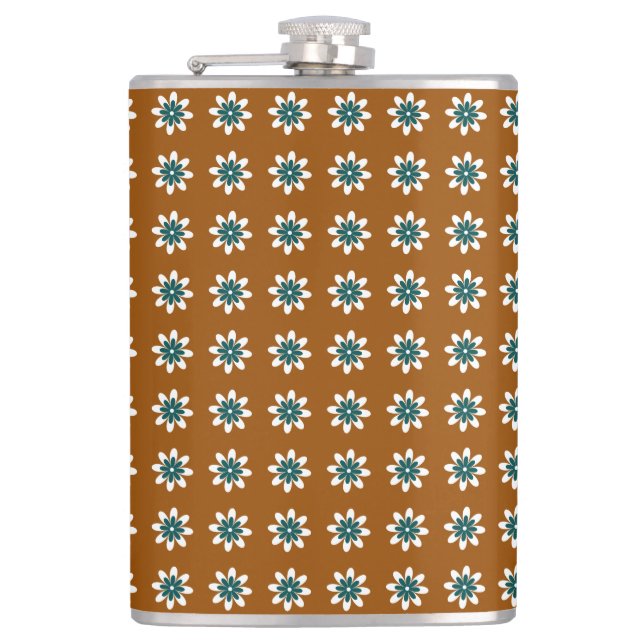 Minimale Blume Retro Earthy Brown Flachmann (Vorderseite)