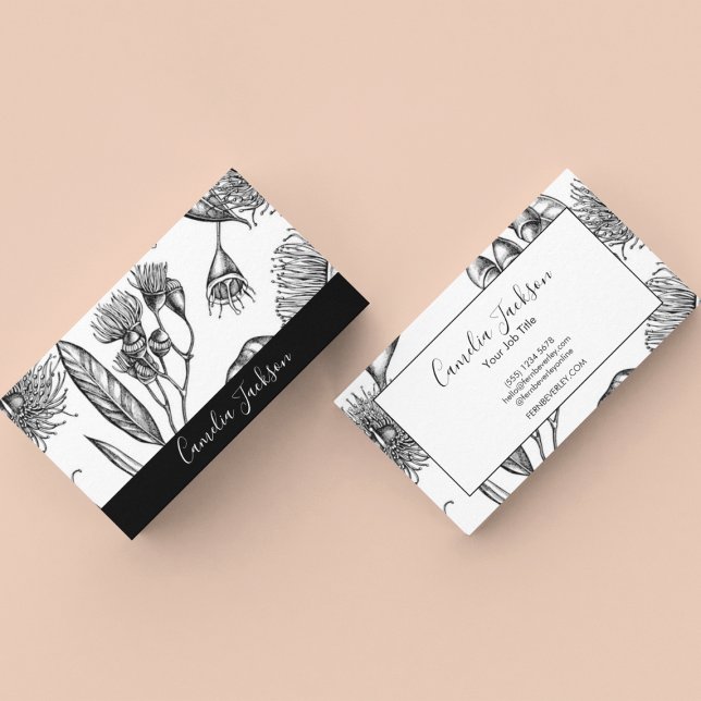 Minimale Blume Schwarz und Weiß Beruflich Visitenkarte (Von Creator hochgeladen)
