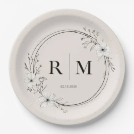 Minimale Blumenmonogramm-Papierplatten Elegant Pappteller