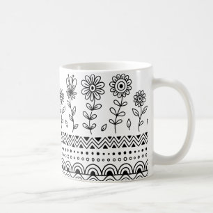 Minimale Blumenvorlage-Tasse – Boho-Linienkunst Kaffeetasse