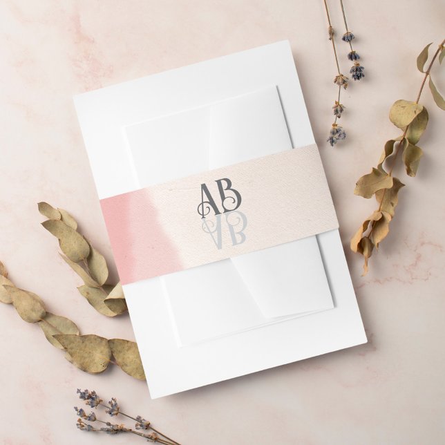 Minimale Blush & Bloom Bold Scrip Monogram Wedding Einladungsbanderole (Von Creator hochgeladen)