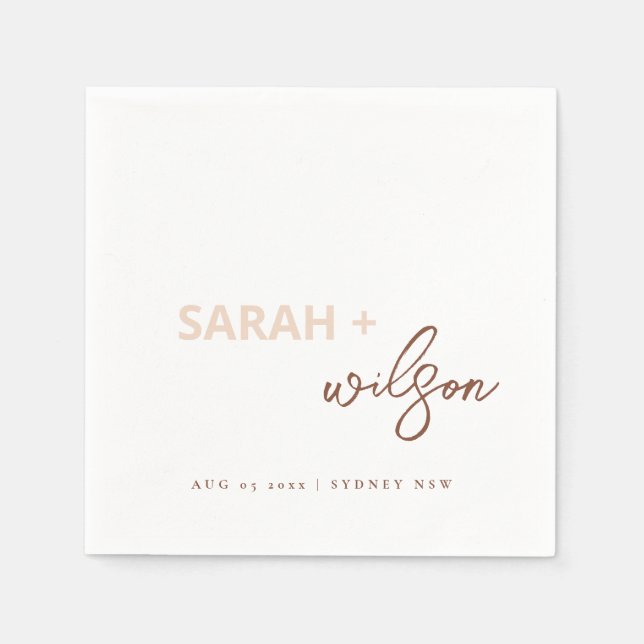 Minimale Blush Brown Script Typografy Wedding Serviette (Vorderseite)