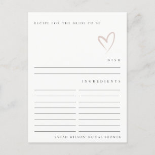 Minimale Blush-Herz-Brautparty-Rezeptanfrage Postkarte