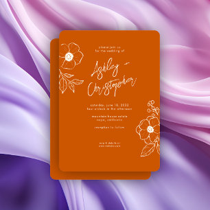 Minimale Blütenbotanische Burnt Orange Hochzeit Einladung