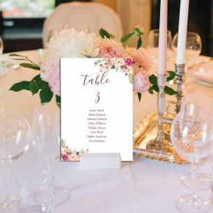 Minimale Blütenpink-Hochzeit Tischnummer