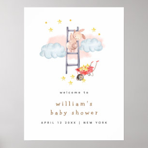 Minimale Boho-Hasen-Sterne-Baby-Party Begrüßung Poster