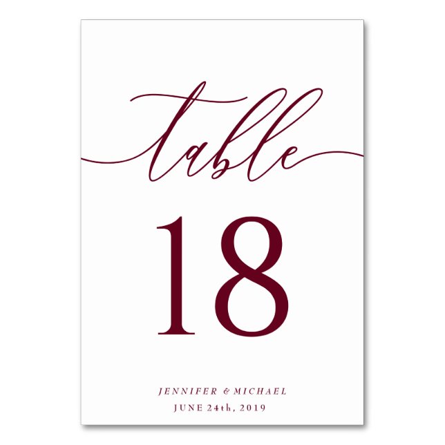 Minimale Bordeauxschrift typisiert Tischnummer (Vorderseite)