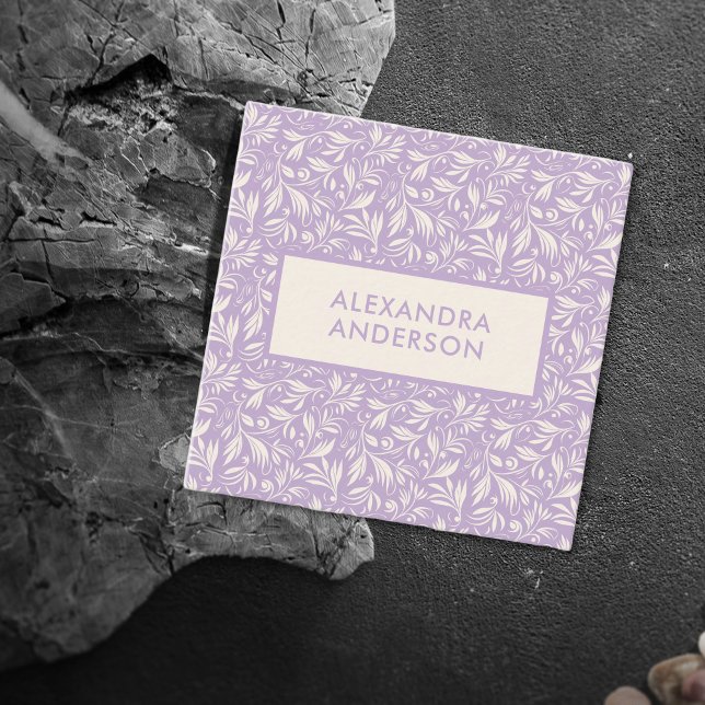 Minimale botanische Blätter Muster Lavendel Quadratische Visitenkarte (Minimal Botanical Leaves Pattern Lavender Square Business Card)
