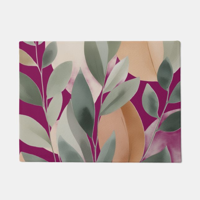 Minimale botanische Blattmuster Fußmatte (Vorderseite)