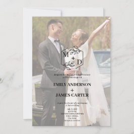 Minimale Botanische Foto-Monogramm-Hochzeit Einladung