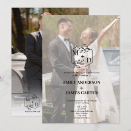 Minimale Botanische Foto-Monogramm-Hochzeit Einladung