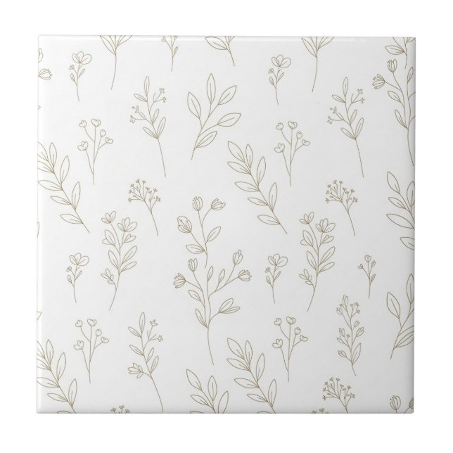 Minimale botanische Line-Art-Muster (10) Fliese (Vorderseite)