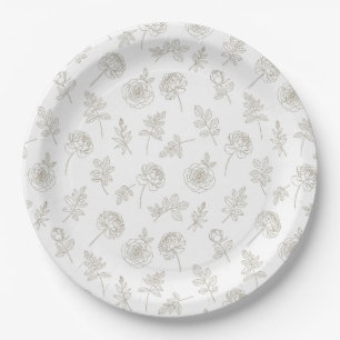 Minimale botanische Line-Art-Muster (8) Pappteller
