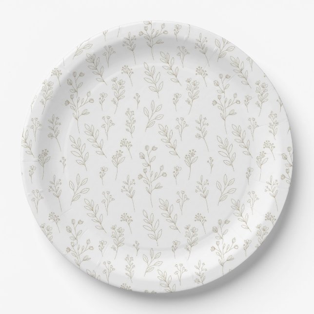 Minimale botanische Line-Art-Muster (9) Pappteller (Vorderseite)