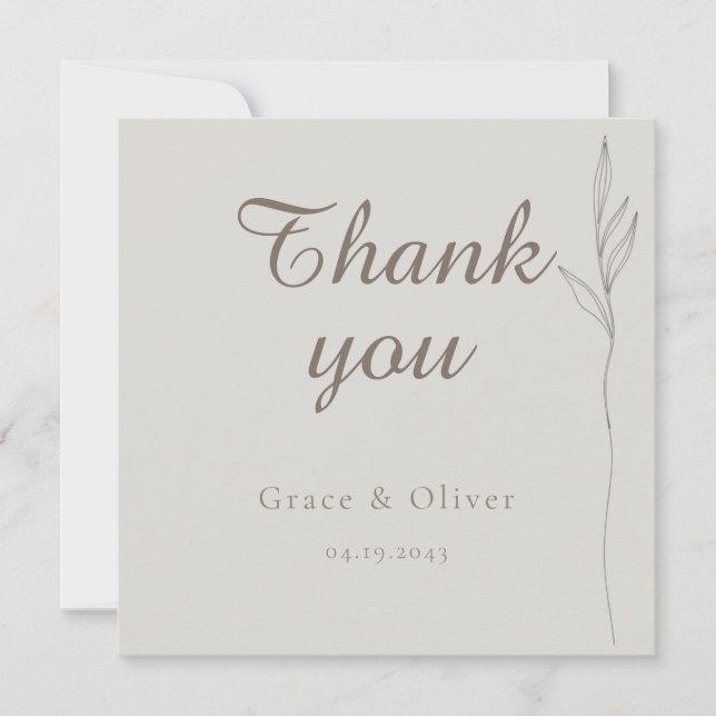 Minimale Botanische Linie Art Hochzeit Danke Karte (Vorderseite)