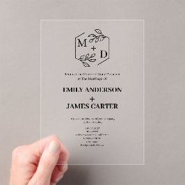 Minimale botanische Monogramm-Hochzeit Acryleinladungen
