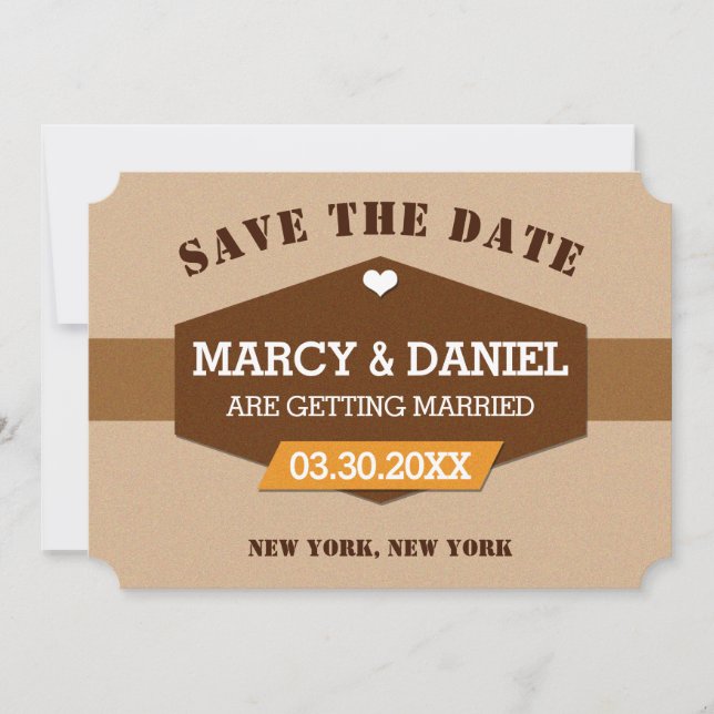 Minimale braune Retro-Design-Save the Date-Karte Save The Date (Vorderseite)