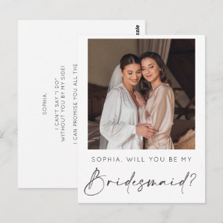Minimale Brautjungfer-Einladungskarte mit Foto und Postkarte