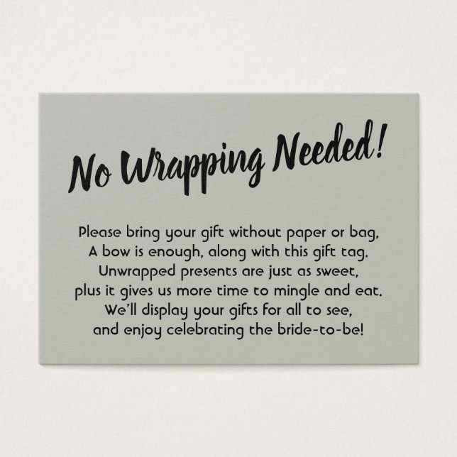 Minimale Bridal No Wrap Shower Sage Geschenkkarte (Vorderseite)