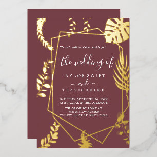 Minimale Burgunder- und Goldfolien-Hochzeit Folieneinladung