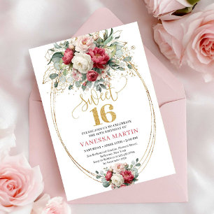 Minimale Burgunder-Weißgold-Sweet-Sixteen-Einladun Einladung