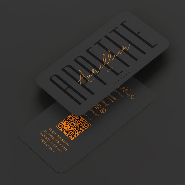Minimale Chef-Küche Schwarz Orange Kochen Visitenkarte (Minimal Chef Kitchen Black Orange Cooking Business Card
)