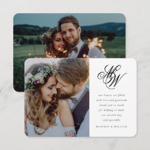 Minimale Chic Monogramm 2 Foto Hochzeit Dankeskarte