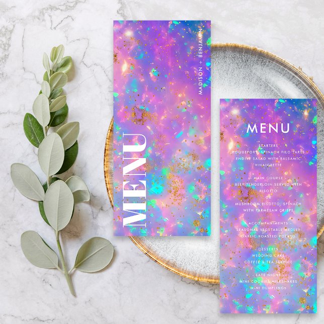 Minimale Chic Opalstein Gold Party Menü Vorlage (Front / Back)