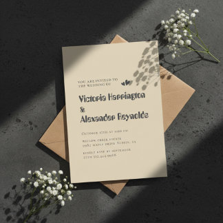 Minimale Creme-Typografie-Hochzeitseinladung Einladung