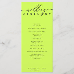 Minimale Cyber-Lime-Jet-Black-Hochzeitszeremonie Programm