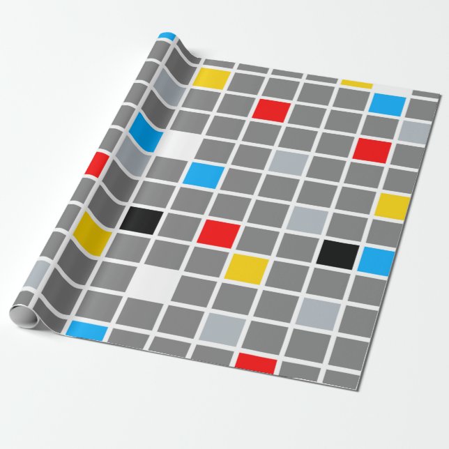 Minimale De Stijl Retro-Mosaikfarbe Geschenkpapier (Ungerollt)