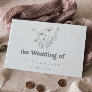 Minimale dezente graue Wildblumen-Hochzeit Gästebuch