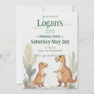 Minimale Dinosaurier-Party zum 3. Geburtstag für K Einladung