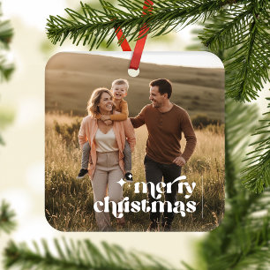 Minimale doppelseitige Retro-Familienfoto-Weihnach Keramikornament