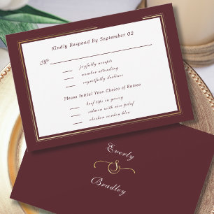 Minimale dunkle Burgunder-Gold-Menüauswahl RSVP
