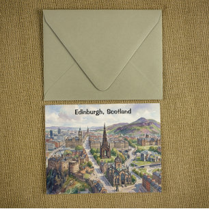 Minimale Edinburgh Schottland Stadtansicht Aquarel Postkarte