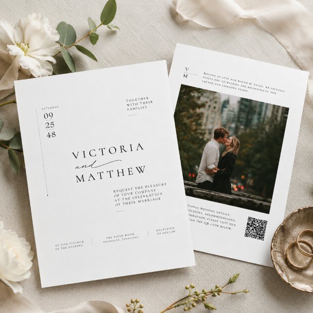 Minimale editorische QR-Code-Hochzeit mit einem Fo Einladung (Von Creator hochgeladen)