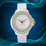 Minimale einfache Anfangsbuchstaben rosa | Armbanduhr<br><div class="desc">Mit dieser exquisiten Damenuhr fügen Sie Ihrem Ensemble eine Touch der Eleganz hinzu und strahlen es aus. Das weiße Ziffernblatt zeichnet sich durch minimalistische Zahlen und ein raffiniertes Monogramm in Rosa aus, wodurch eine raffinierte und saubere Ästhetik entsteht. Die zarten Rhinestone, die das Uhrengesicht umgeben, verleihen dem Design einen glamourösen...</div>