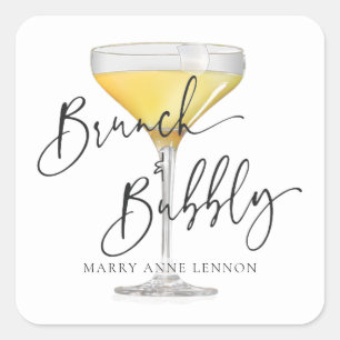 Minimale einfache Brunch- und Bubbly-Gunstbeutel-T Quadratischer Aufkleber