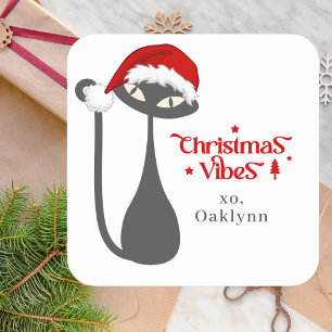 Minimale einfache moderne Retro-Katze Weihnachten  Quadratischer Aufkleber